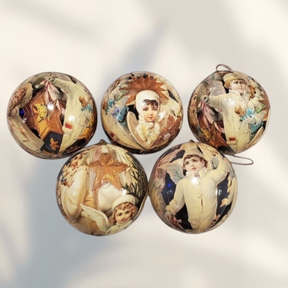 Vintage Holiday Ornament Set with Angelic Designs